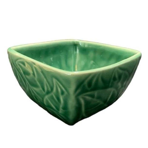 BOWL 214 WEST Green Ceramic Leaves Design Square Bowl All Purpose Serving Bowl - Picture 3 of 5